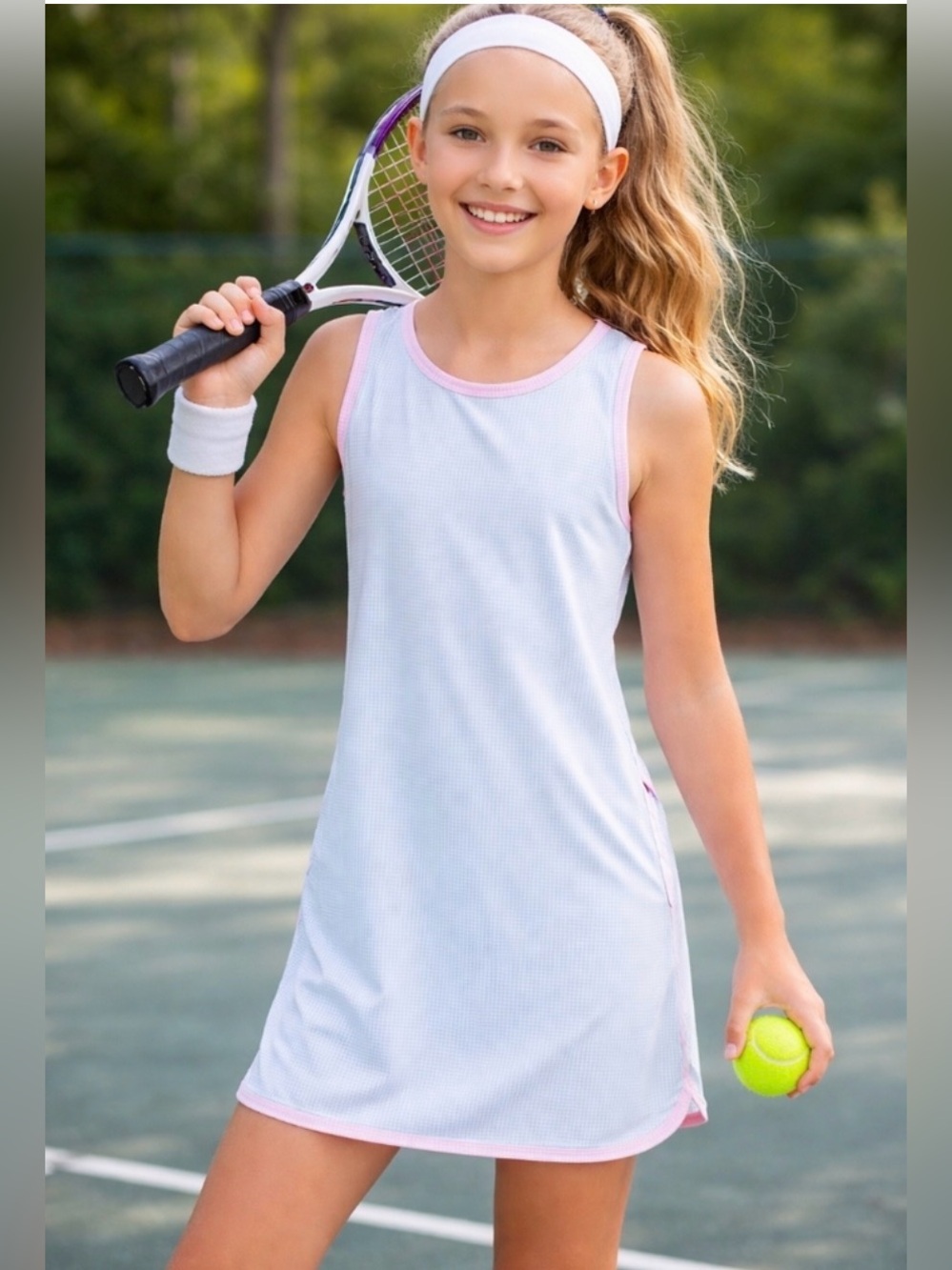 Set Athletics Girls Tinsley Blue Pink Gingham Sleeveless Tennis Dress NWT